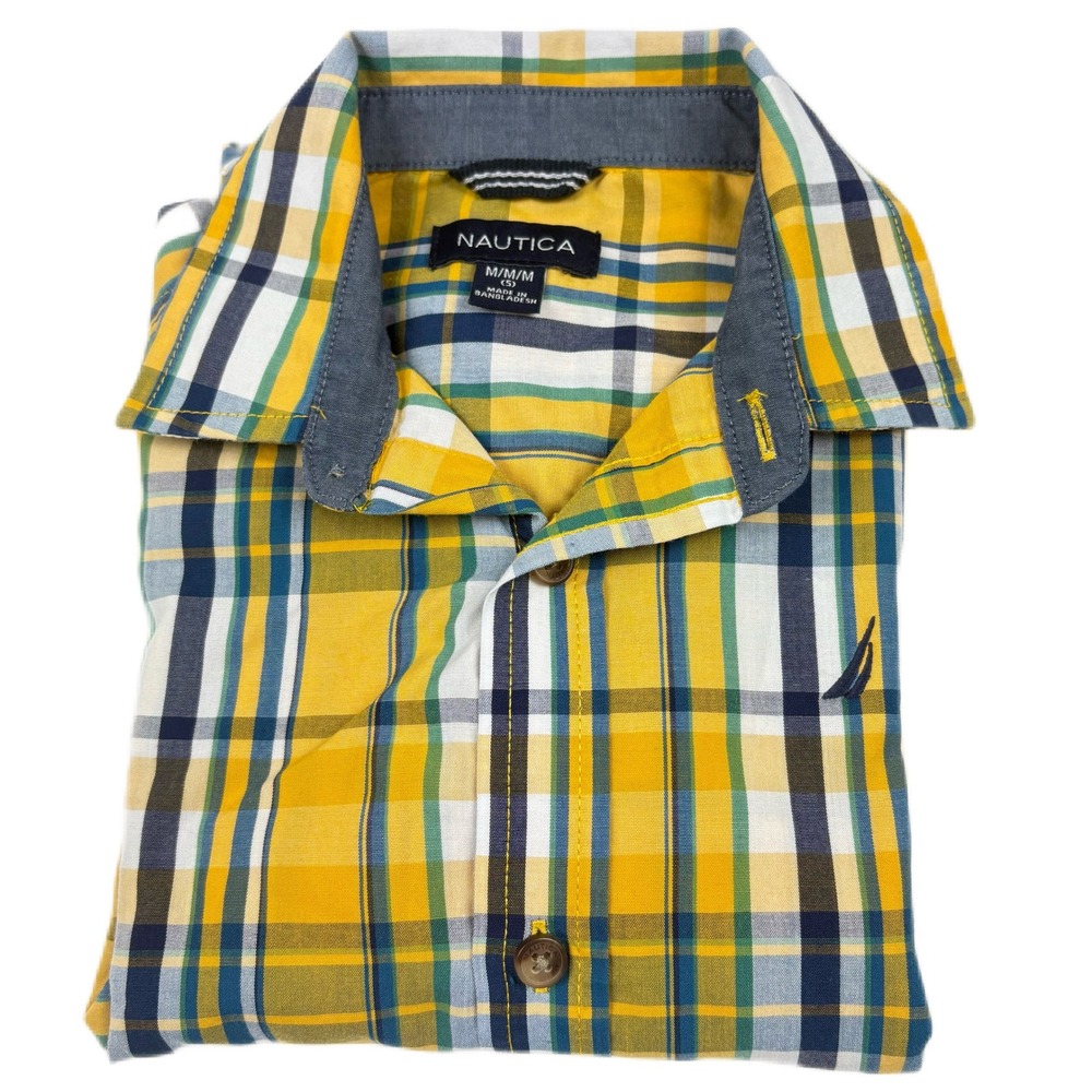 Nautica Plaid Button Up Shirt Casual Kid Size M5 Easter Kidcore Coastal Dressy